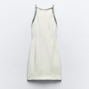 Zara Open Back Jewel Trim Mini Dress Size Small